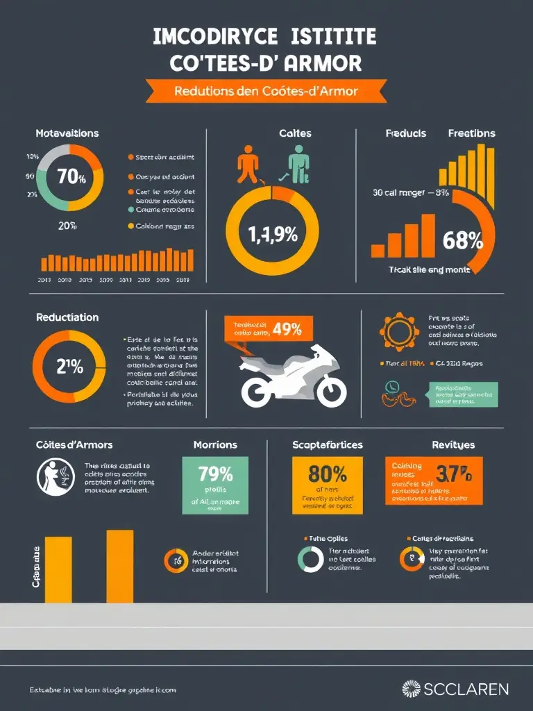 A detailed infographic illustrating accident statistics and the impact of FMF 22's initiatives on reducing motorcycle-related incidents in the Côtes-d'Armor region.