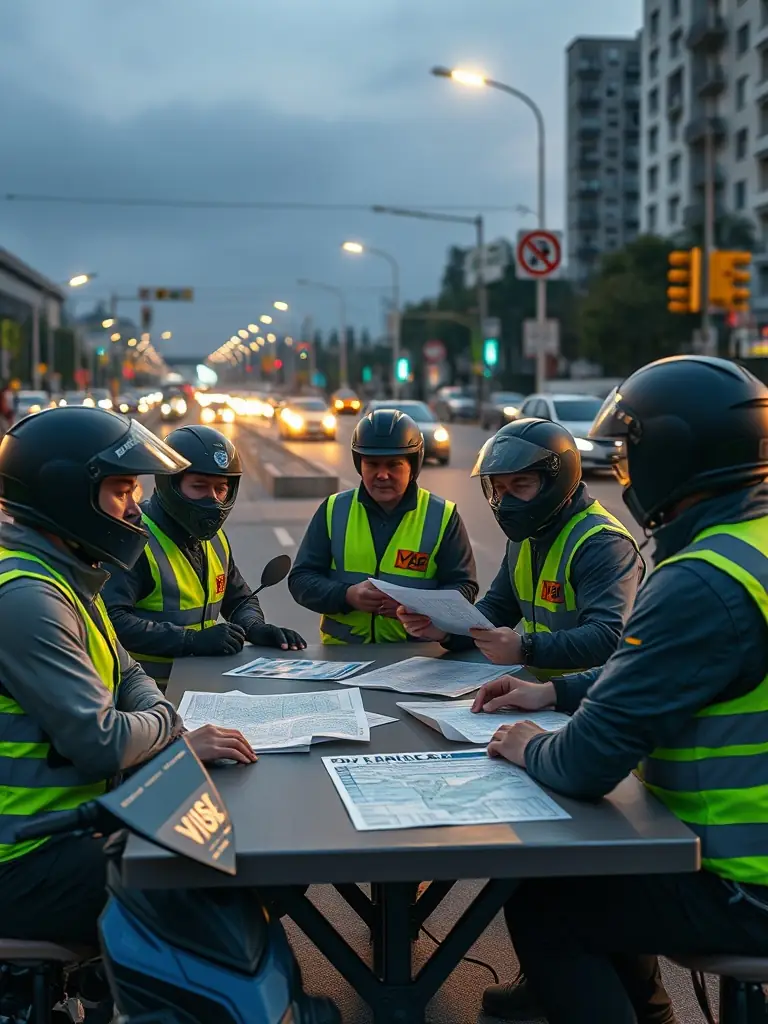 An image showcasing FMF 22 members participating in a collaborative workshop with local authorities to discuss road safety improvements and infrastructure enhancements.