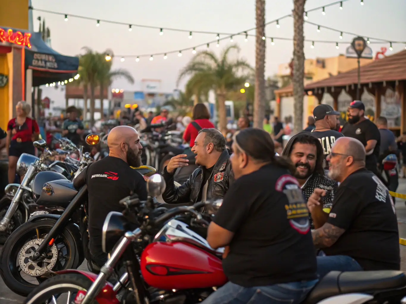 A group of FMF 22 members are gathered at a local community event, promoting motorcycle safety and awareness with informational brochures and interactive demonstrations.
